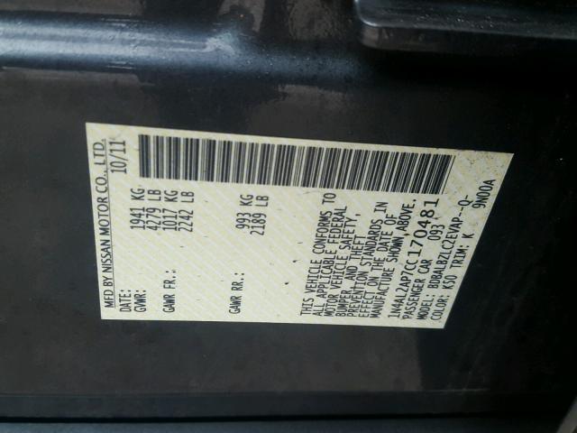 1N4AL2AP7CC170481 - 2012 NISSAN ALTIMA BAS GRAY photo 10