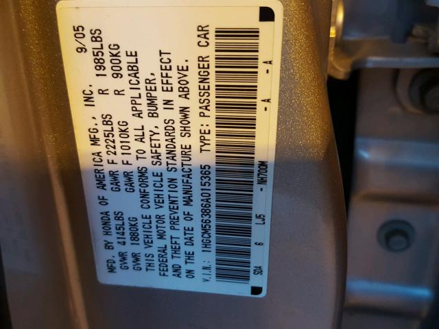 1HGCM56386A015365 - 2006 HONDA ACCORD SE SILVER photo 10