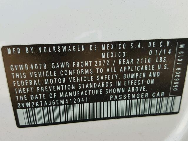3VW2K7AJ6EM412041 - 2014 VOLKSWAGEN JETTA BASE 白色 照片 10