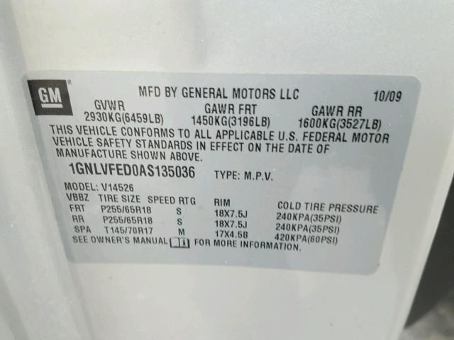1GNLVFED0AS135036 - 2010 CHEVROLET TRAVERSE L SILVER photo 10