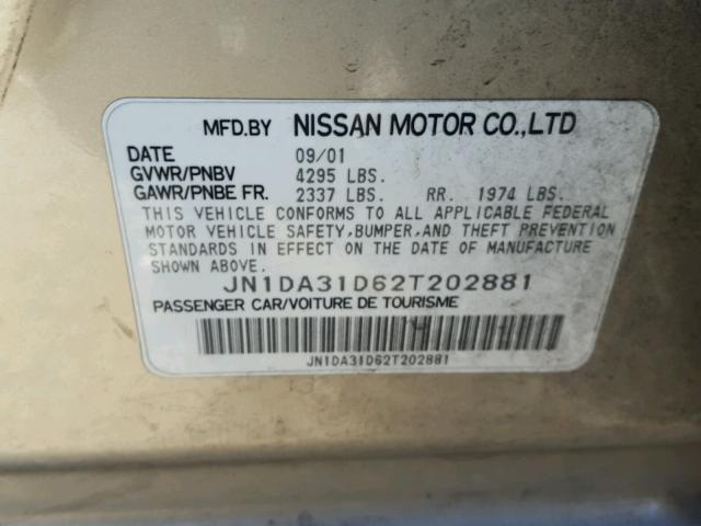 JN1DA31D62T202881 - 2002 NISSAN MAXIMA GLE GOLD photo 10