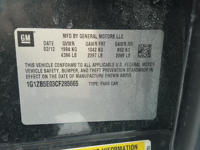 1G1ZB5E03CF285665 - 2012 CHEVROLET MALIBU LS BLACK photo 10