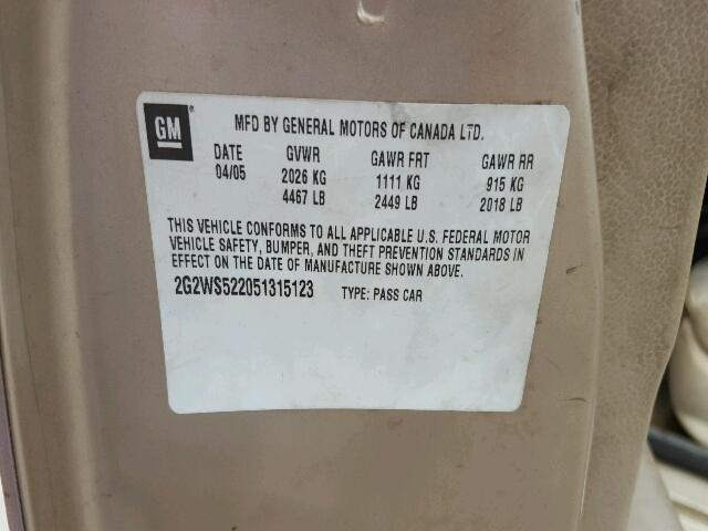 2G2WS522051315123 - 2005 PONTIAC GRAND PRIX BROWN photo 10
