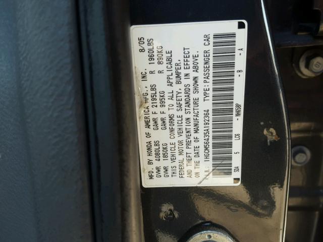 1HGCM56435A192364 - 2005 HONDA ACCORD LX GRAY photo 10