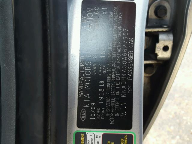 KNADH4A30A6627657 - 2010 KIA RIO LX Արծաթագույն լուսանկար 10