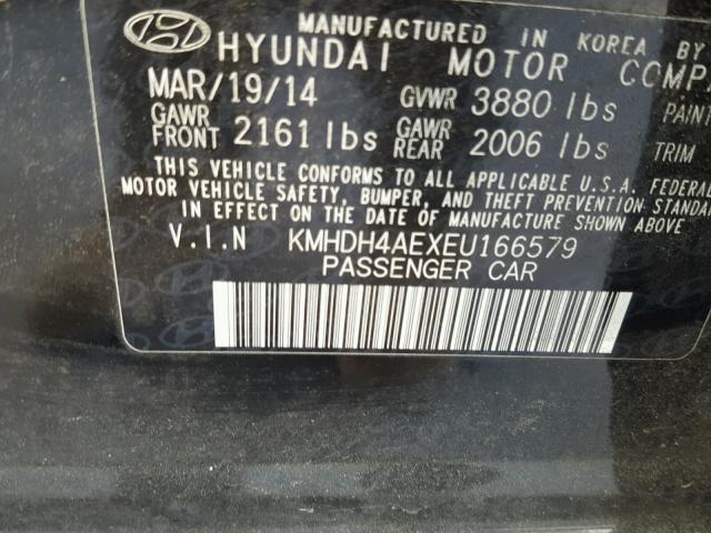 KMHDH4AEXEU166579 - 2014 HYUNDAI ELANTRA SE BLACK photo 10