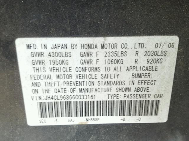 JH4CL96866C033161 - 2006 ACURA TSX CHARCOAL photo 10