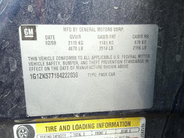 1G1ZK577184222030 - 2008 CHEVROLET MALIBU LTZ BLUE photo 10