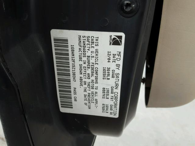 1G8AN12FX5Z138347 - 2005 SATURN ION LEVEL BLACK photo 10