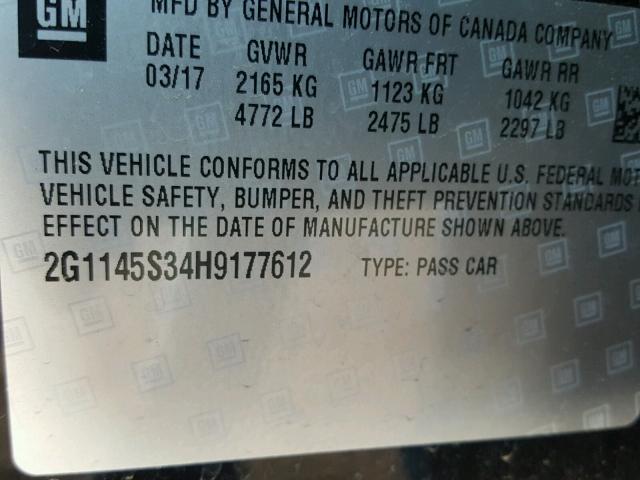 2G1145S34H9177612 - 2017 CHEVROLET IMPALA PRE BLACK photo 10