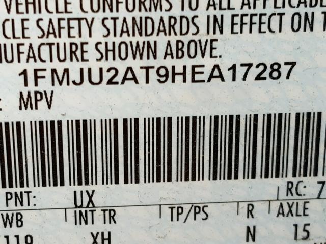 1FMJU2AT9HEA17287 - 2017 FORD EXPEDITION SILVER photo 10