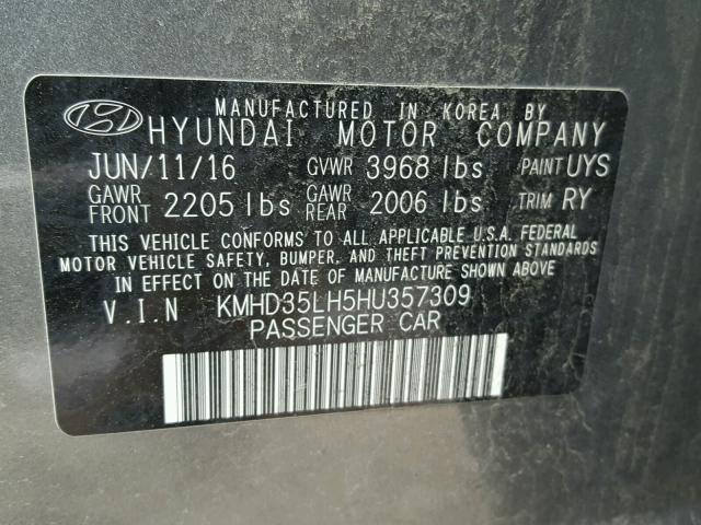 KMHD35LH5HU357309 - 2017 HYUNDAI ELANTRA GT GRAY photo 10