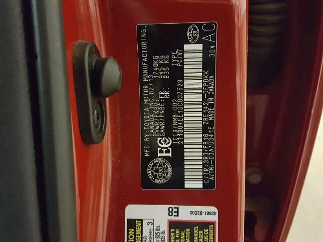 2T1BU4EE1DC037529 - 2013 TOYOTA COROLLA BA RED photo 10