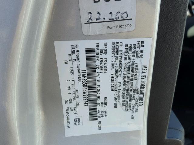 1FAHP35N68W292742 - 2008 FORD FOCUS SE SILVER photo 10