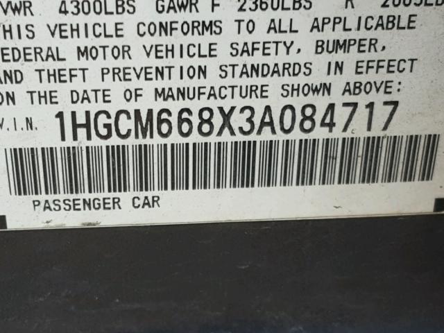 1HGCM668X3A084717 - 2003 HONDA ACCORD EX BLUE photo 10