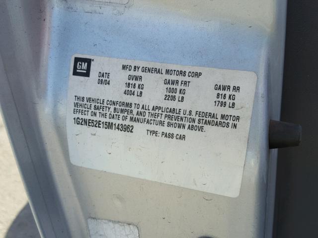 1G2NE52E15M143962 - 2005 PONTIAC GRAND AM S 银色 照片 10