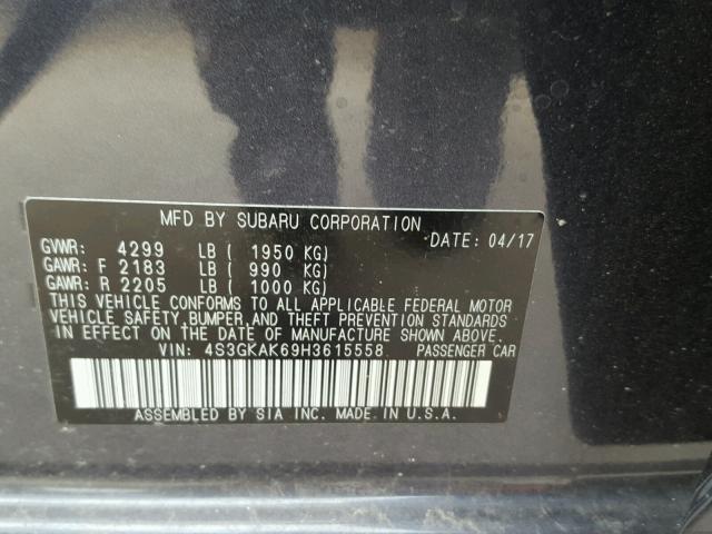 4S3GKAK69H3615558 - 2017 SUBARU IMPREZA SP GRAY photo 10