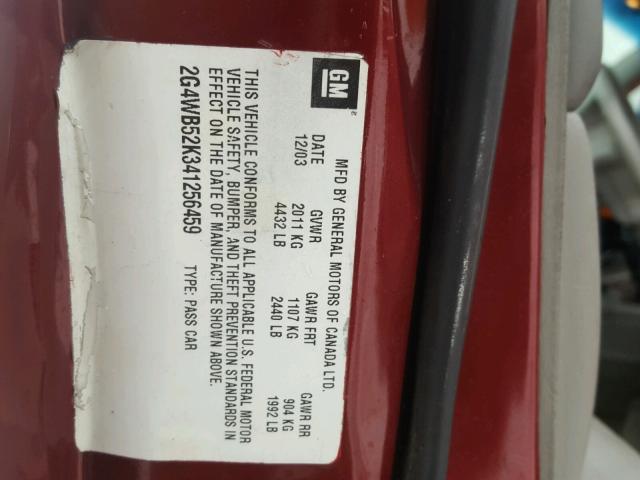 2G4WB52K341256459 - 2004 BUICK REGAL LS BURGUNDY photo 10