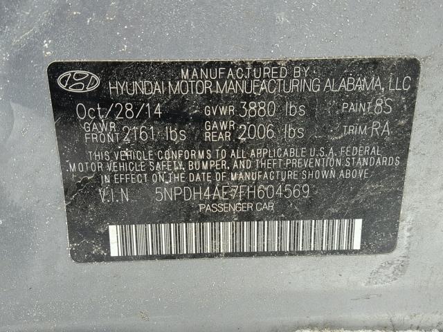 5NPDH4AE7FH604569 - 2015 HYUNDAI ELANTRA SE BLUE photo 10