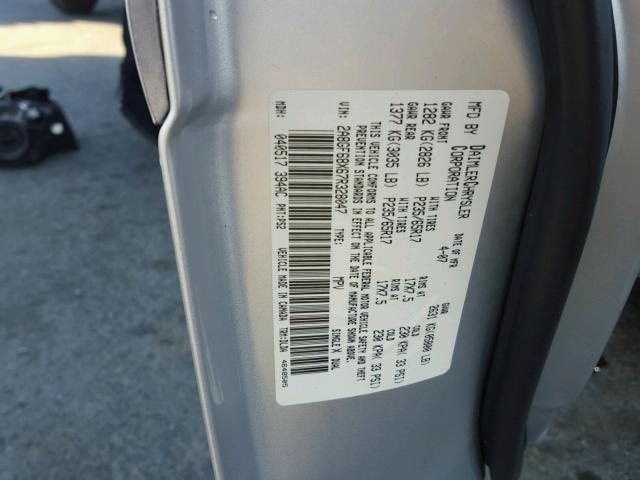 2A8GF68X67R328047 - 2007 CHRYSLER PACIFICA T SILVER photo 10