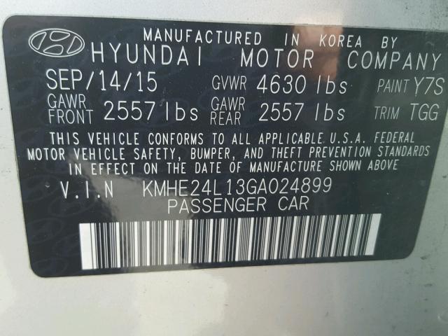 KMHE24L13GA024899 - 2016 HYUNDAI SONATA HYB SILVER photo 10