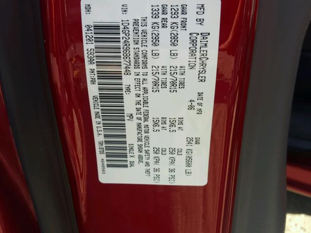 1D4GP24R96B677448 - 2006 DODGE GRAND CARA BURGUNDY photo 10