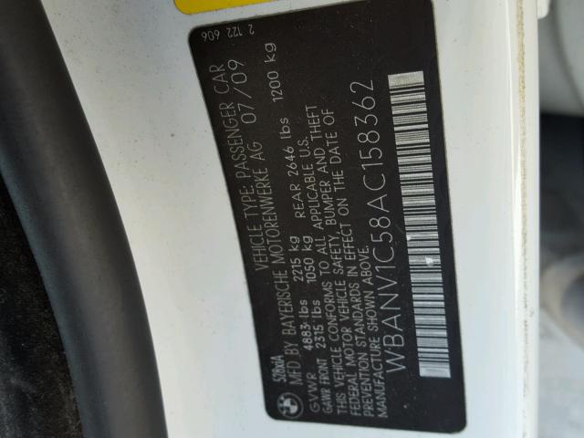 WBANV1C58AC158362 - 2010 BMW 528 XI WHITE photo 10