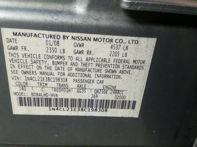 1N4CL21E38C198308 - 2008 NISSAN ALTIMA HYB GREEN photo 10