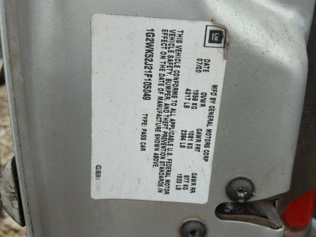 1G2WK52J21F105049 - 2001 PONTIAC GRAND PRIX SILVER photo 10