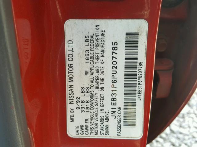 JN1EB31P6PU207785 - 1993 NISSAN SENTRA E RED photo 10