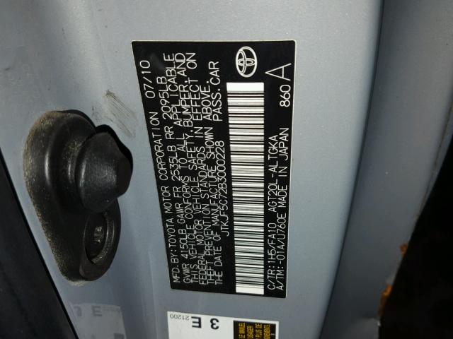 JTKJF5C72B3000228 - 2011 TOYOTA SCION TC 蓝色 照片 10