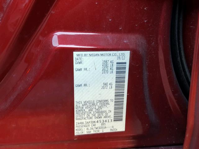 1N4BL3AP3DN453413 - 2013 NISSAN ALTIMA 3.5 RED photo 10