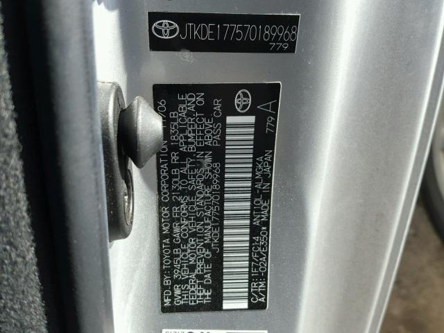 JTKDE177570189968 - 2007 SCION TC SILVER photo 10