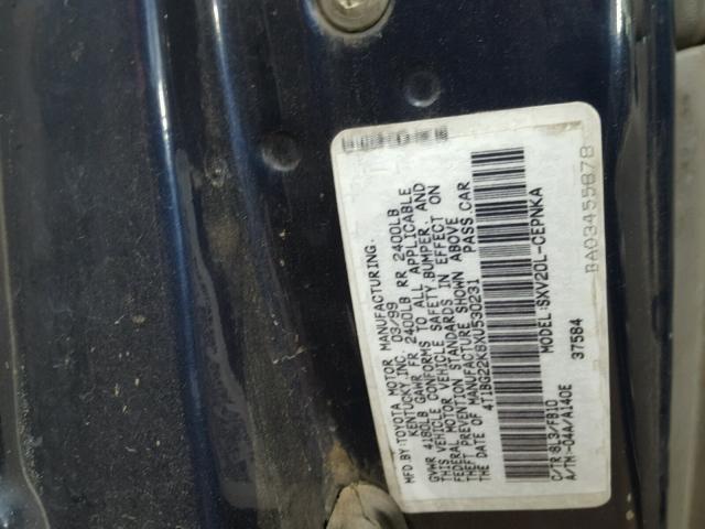 4T1BG22K8XU530231 - 1999 TOYOTA CAMRY CE BLUE photo 10