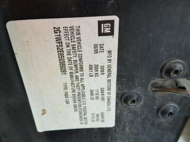 2G1WF52E859389281 - 2005 CHEVROLET IMPALA 黑色 照片 10