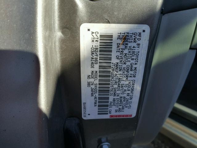 JT2BG22K210579131 - 2001 TOYOTA CAMRY CE GRAY photo 10