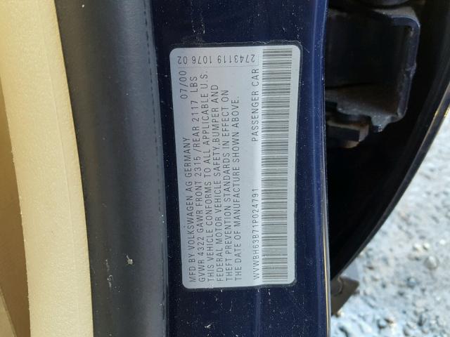 WVWBH63B71P024791 - 2001 VOLKSWAGEN PASSAT GLX 蓝色 照片 10