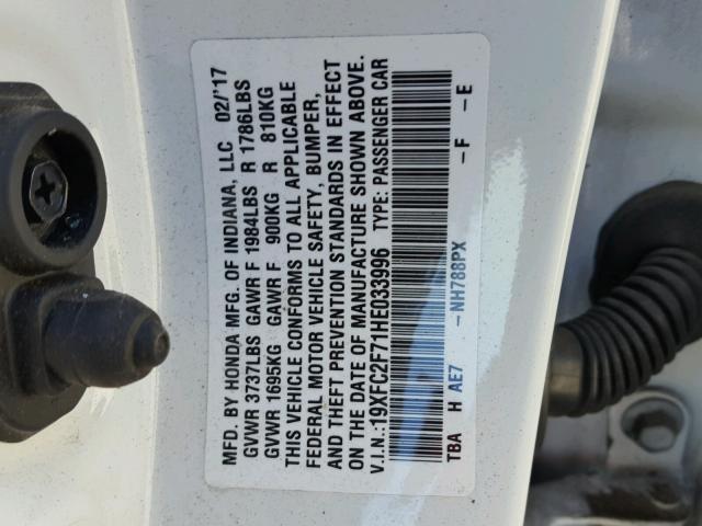 19XFC2F71HE033996 - 2017 HONDA CIVIC EX თეთრი ფოტო 10