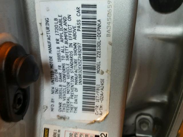 1NXBR32EX5Z349297 - 2005 TOYOTA COROLLA CE SILVER photo 10