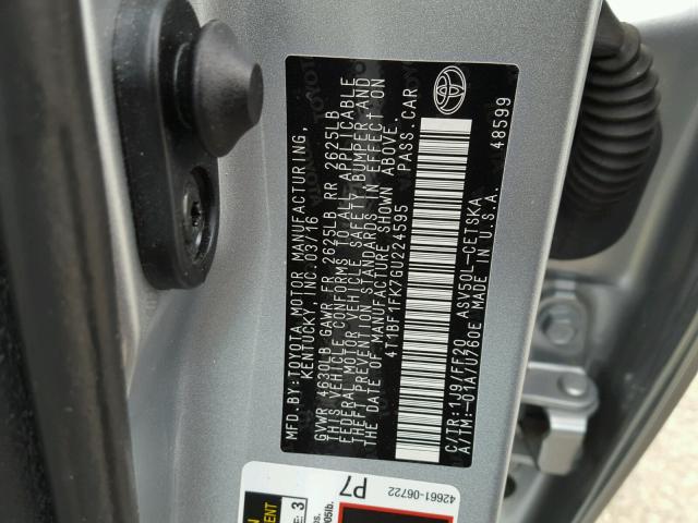 4T1BF1FK7GU224595 - 2016 TOYOTA CAMRY LE SILVER photo 10