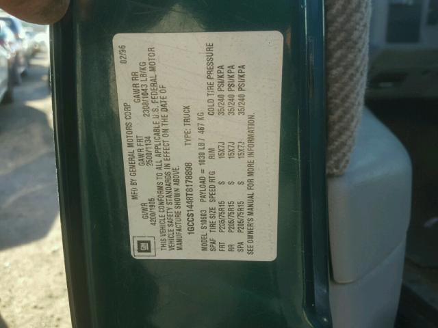 1GCCS1448T8178898 - 1996 CHEVROLET S TRUCK S1 GREEN photo 10