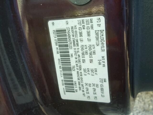 1D7HG48N54S751231 - 2004 DODGE DAKOTA QUA BURGUNDY photo 10