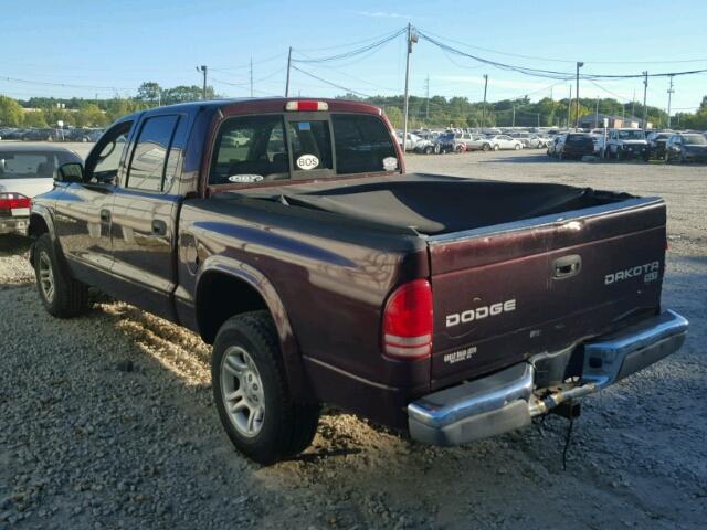 1D7HG48N54S751231 - 2004 DODGE DAKOTA QUA BURGUNDY photo 3