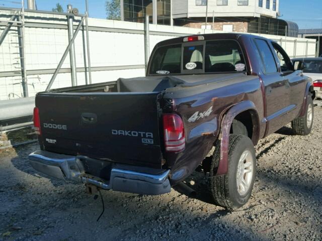 1D7HG48N54S751231 - 2004 DODGE DAKOTA QUA BURGUNDY photo 4