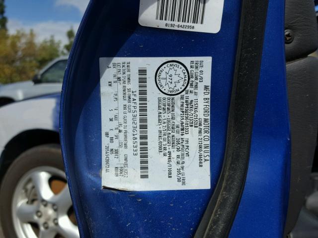 1FAFP53U23G185333 - 2003 FORD TAURUS SE BLUE photo 10