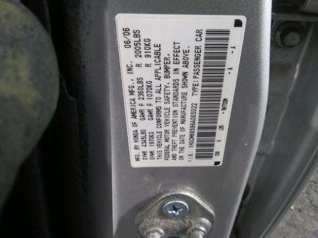 1HGCM66596A065022 - 2006 HONDA ACCORD EX SILVER photo 10