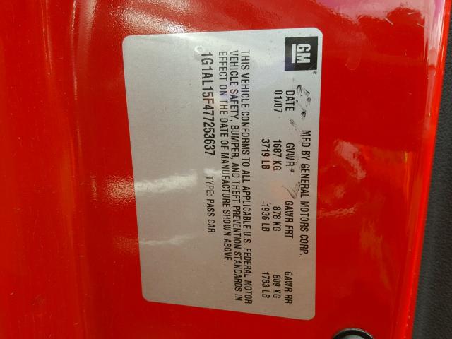 1G1AL15F477253637 - 2007 CHEVROLET COBALT LT RED photo 10