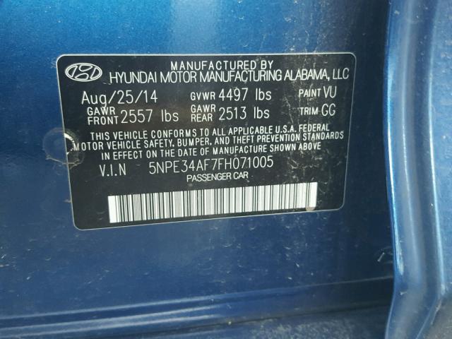 5NPE34AF7FH071005 - 2015 HYUNDAI SONATA SPO BLUE photo 10