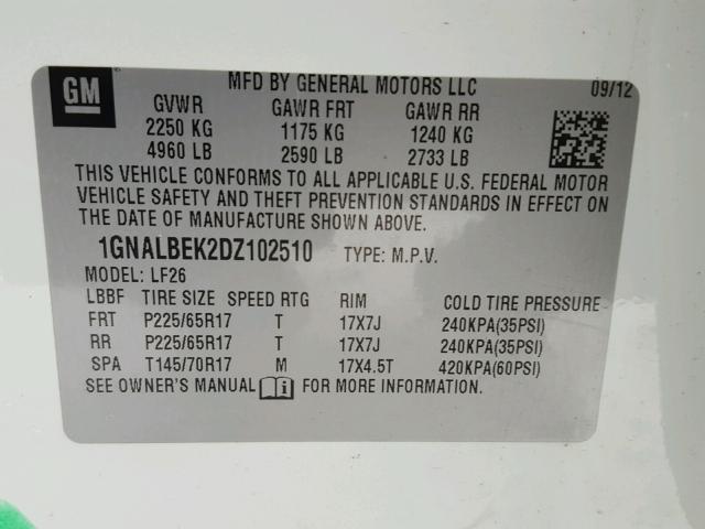 1GNALBEK2DZ102510 - 2013 CHEVROLET EQUINOX LS WHITE photo 10