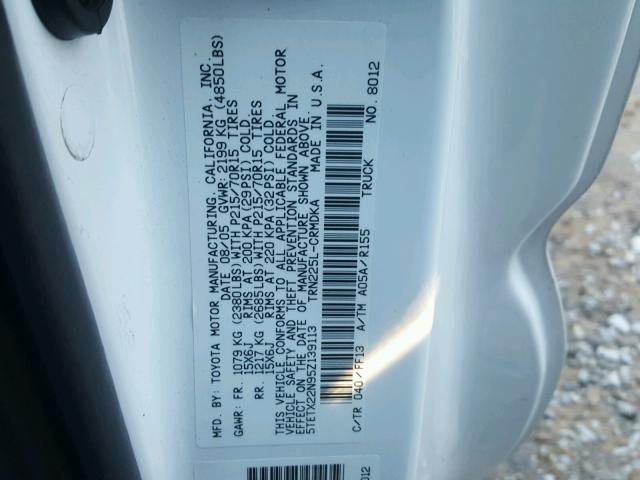 5TETX22N95Z139113 - 2005 TOYOTA TACOMA ACC WHITE photo 10